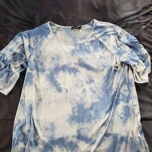 women 1x top blue white short sleeve